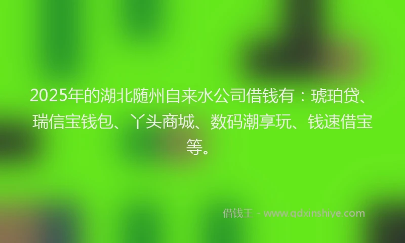 2025年的湖北随州自来水公司借钱有：琥珀贷、瑞信宝钱包、丫头商城、数码潮享玩、钱速借宝等。