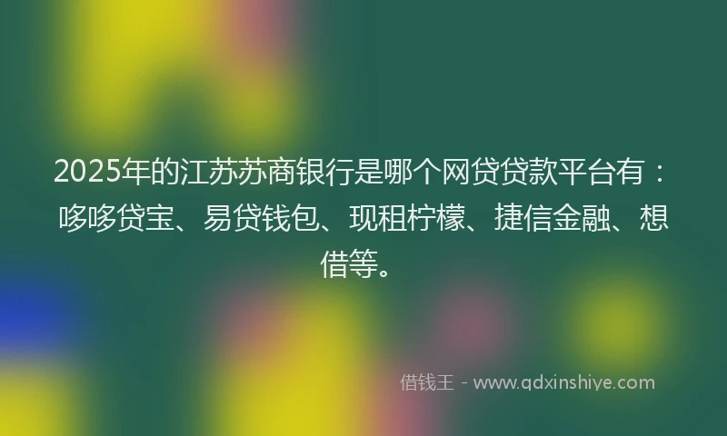 2025年的江苏苏商银行是哪个网贷贷款平台有：哆哆贷宝、易贷钱包、现租柠檬、捷信金融、想借等。