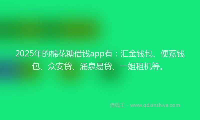 2025年的棉花糖借钱app有：汇金钱包、便荔钱包、众安贷、涌泉易贷、一姐租机等。
