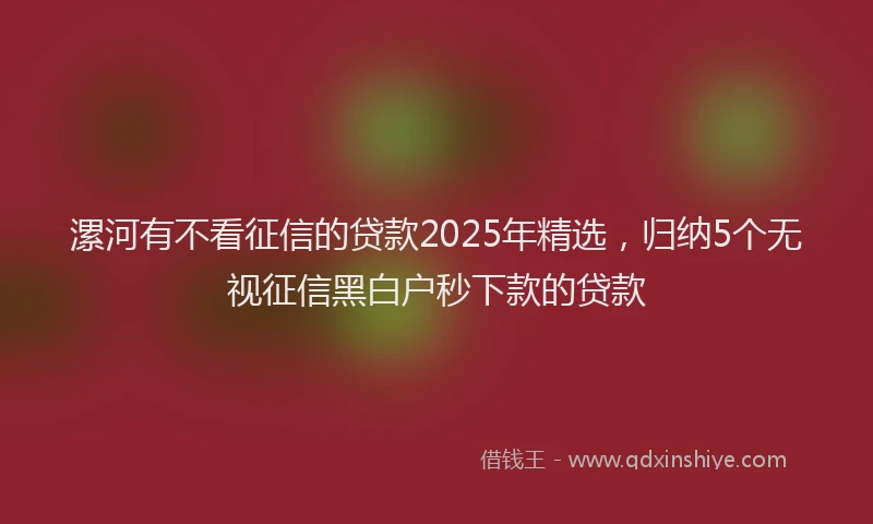漯河有不看征信的贷款2025年精选，归纳5个无视征信黑白户秒下款的贷款