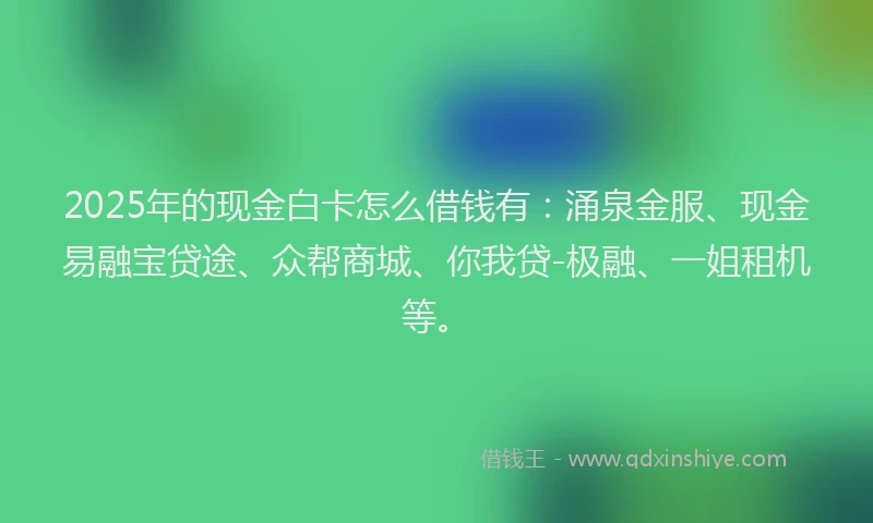 2025年的现金白卡怎么借钱有：涌泉金服、现金易融宝贷途、众帮商城、你我贷-极融、一姐租机等。