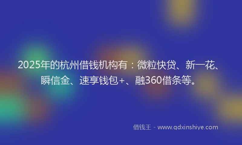2025年的杭州借钱机构有：微粒快贷、新一花、瞬信金、速享钱包+、融360借条等。