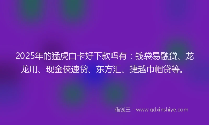 2025年的猛虎白卡好下款吗有：钱袋易融贷、龙龙用、现金侠速贷、东方汇、捷越巾帼贷等。