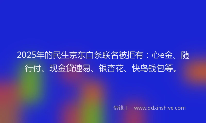 2025年的民生京东白条联名被拒有：心e金、随行付、现金贷速易、银杏花、快鸟钱包等。