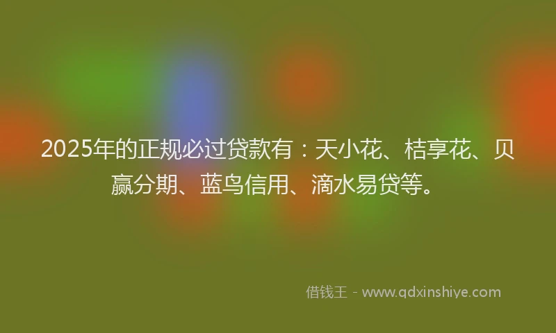 2025年的正规必过贷款有：天小花、桔享花、贝赢分期、蓝鸟信用、滴水易贷等。