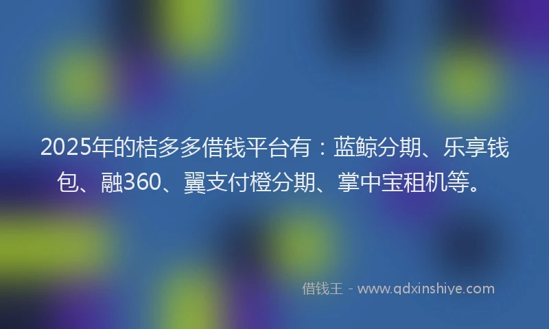 2025年的桔多多借钱平台有：蓝鲸分期、乐享钱包、融360、翼支付橙分期、掌中宝租机等。