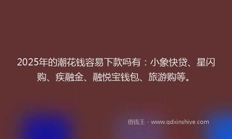 2025年的潮花钱容易下款吗有：小象快贷、星闪购、疾融金、融悦宝钱包、旅游购等。