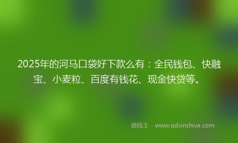 2025年的河马口袋好下款么有：全民钱包、快融宝、小麦粒、百度有钱花、现金快贷等。