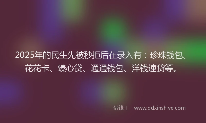 2025年的民生先被秒拒后在录入有：珍珠钱包、花花卡、臻心贷、通通钱包、洋钱速贷等。