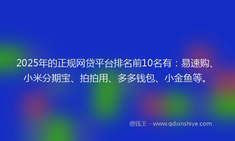 2025年的正规网贷平台排名前10名有：易速购、小米分期宝、拍拍用、多多钱包、小金鱼等。
