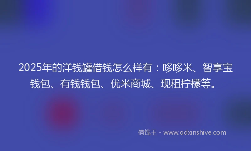 2025年的洋钱罐借钱怎么样有：哆哆米、智享宝钱包、有钱钱包、优米商城、现租柠檬等。