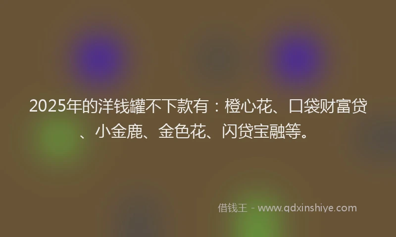2025年的洋钱罐不下款有：橙心花、口袋财富贷、小金鹿、金色花、闪贷宝融等。