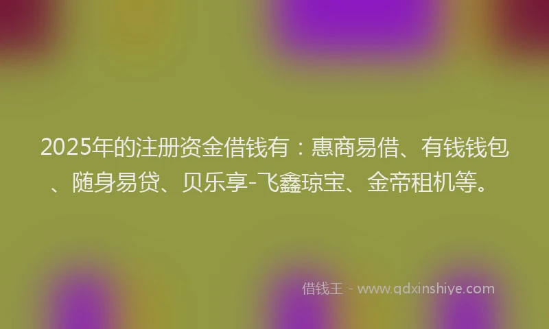 2025年的注册资金借钱有：惠商易借、有钱钱包、随身易贷、贝乐享-飞鑫琼宝、金帝租机等。