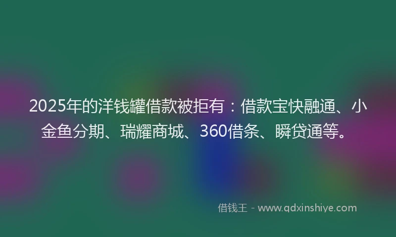 2025年的洋钱罐借款被拒有：借款宝快融通、小金鱼分期、瑞耀商城、360借条、瞬贷通等。