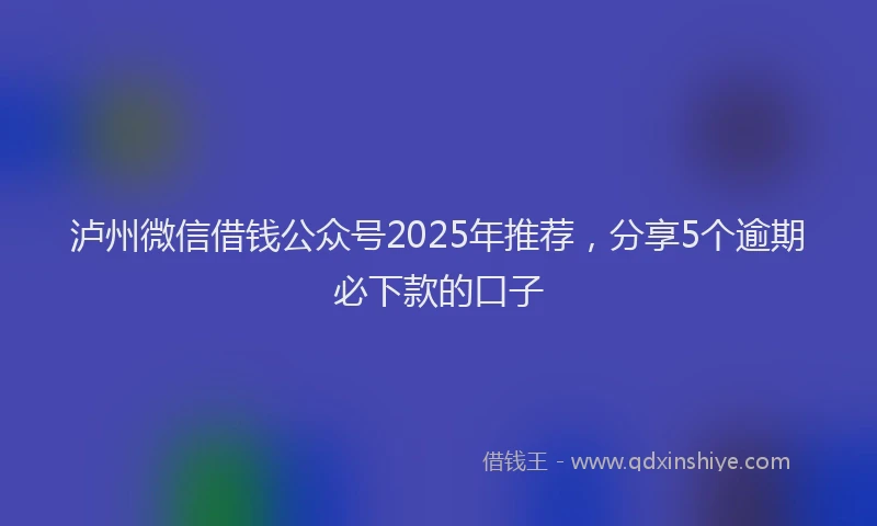 泸州微信借钱公众号2025年推荐，分享5个逾期必下款的口子