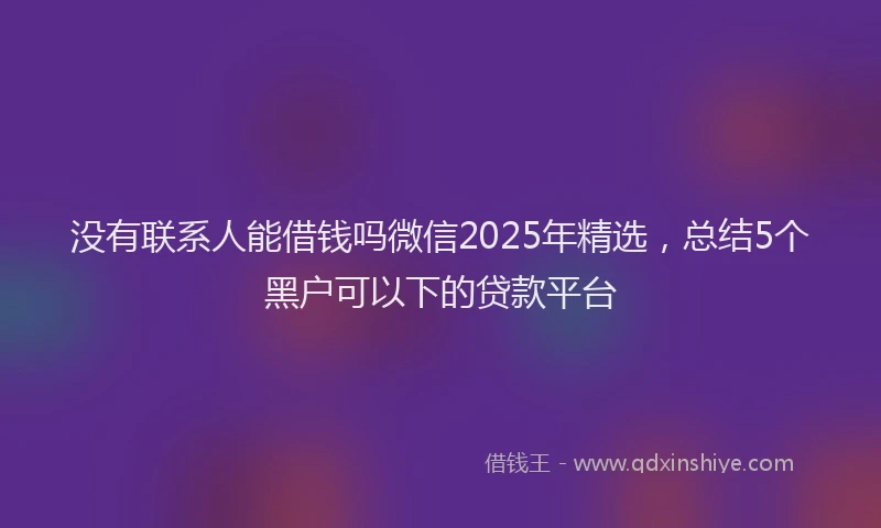 没有联系人能借钱吗微信2025年精选，总结5个黑户可以下的贷款平台
