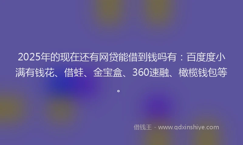 2025年的现在还有网贷能借到钱吗有：百度度小满有钱花、借蛙、金宝盒、360速融、橄榄钱包等。