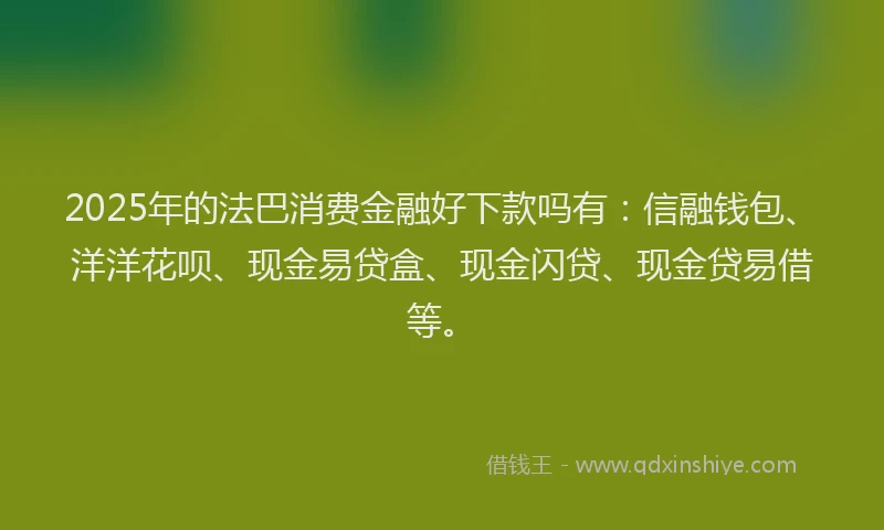 2025年的法巴消费金融好下款吗有：信融钱包、洋洋花呗、现金易贷盒、现金闪贷、现金贷易借等。