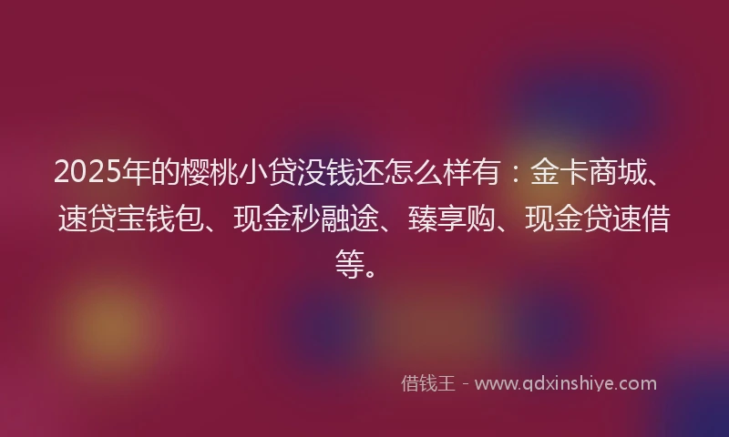 2025年的樱桃小贷没钱还怎么样有：金卡商城、速贷宝钱包、现金秒融途、臻享购、现金贷速借等。