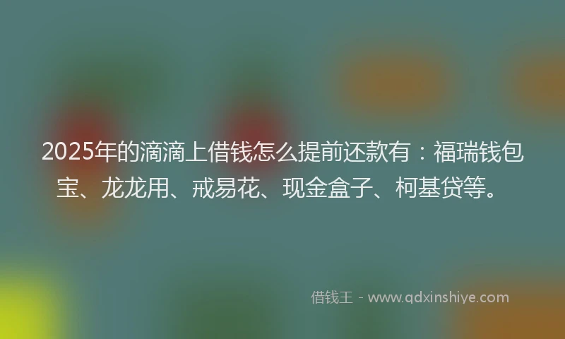2025年的滴滴上借钱怎么提前还款有：福瑞钱包宝、龙龙用、戒易花、现金盒子、柯基贷等。