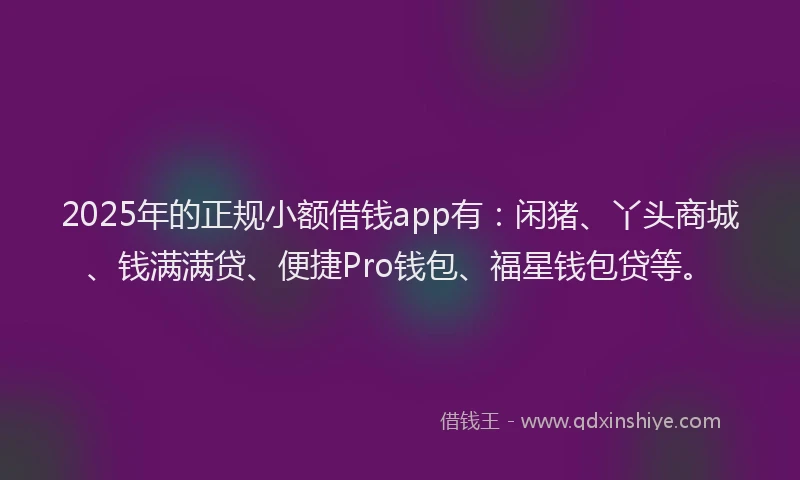 2025年的正规小额借钱app有：闲猪、丫头商城、钱满满贷、便捷Pro钱包、福星钱包贷等。