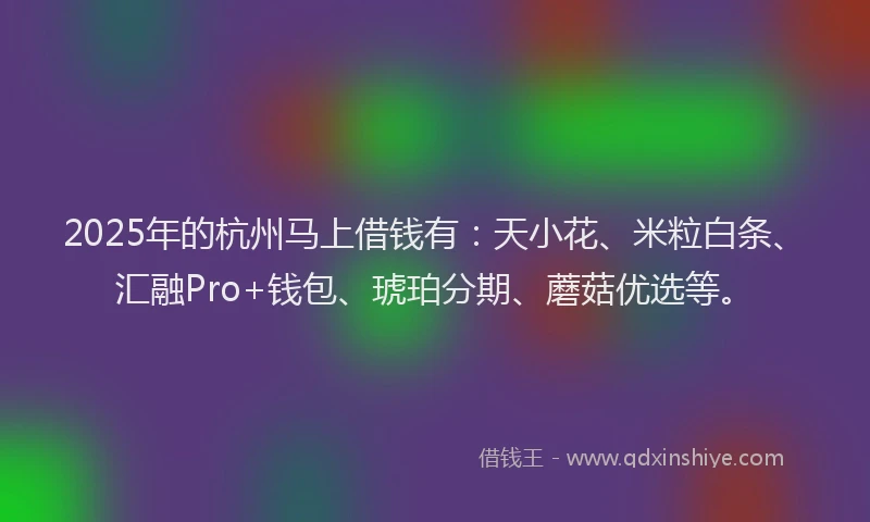 2025年的杭州马上借钱有：天小花、米粒白条、汇融Pro+钱包、琥珀分期、蘑菇优选等。