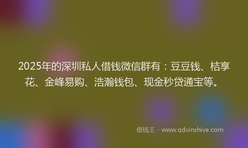 2025年的深圳私人借钱微信群有：豆豆钱、桔享花、金峰易购、浩瀚钱包、现金秒贷通宝等。