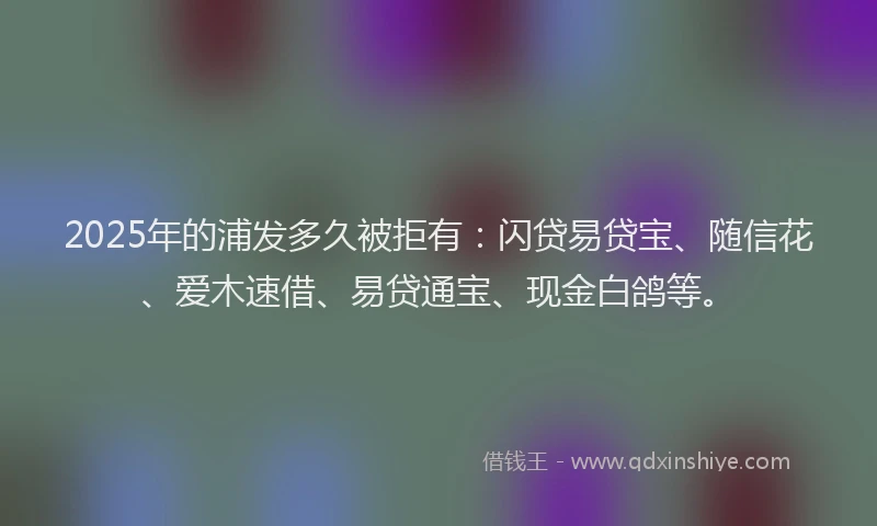 2025年的浦发多久被拒有：闪贷易贷宝、随信花、爱木速借、易贷通宝、现金白鸽等。