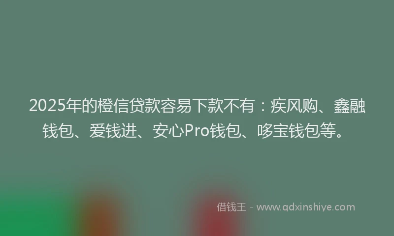 2025年的橙信贷款容易下款不有：疾风购、鑫融钱包、爱钱进、安心Pro钱包、哆宝钱包等。