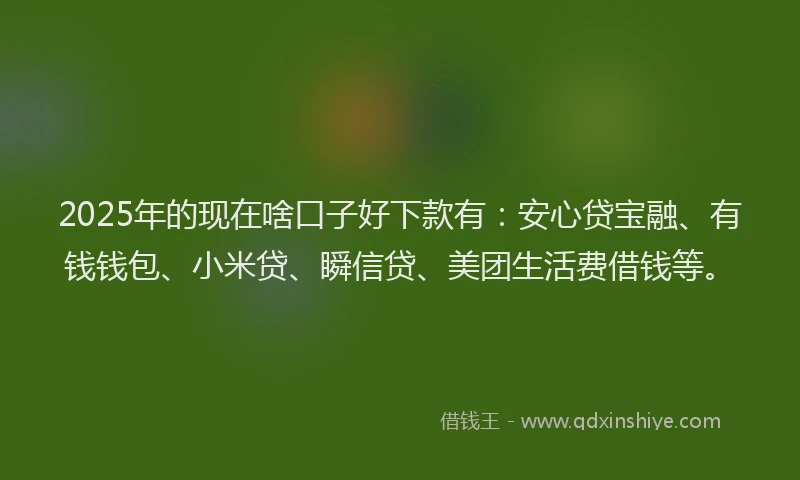 2025年的现在啥口子好下款有：安心贷宝融、有钱钱包、小米贷、瞬信贷、美团生活费借钱等。