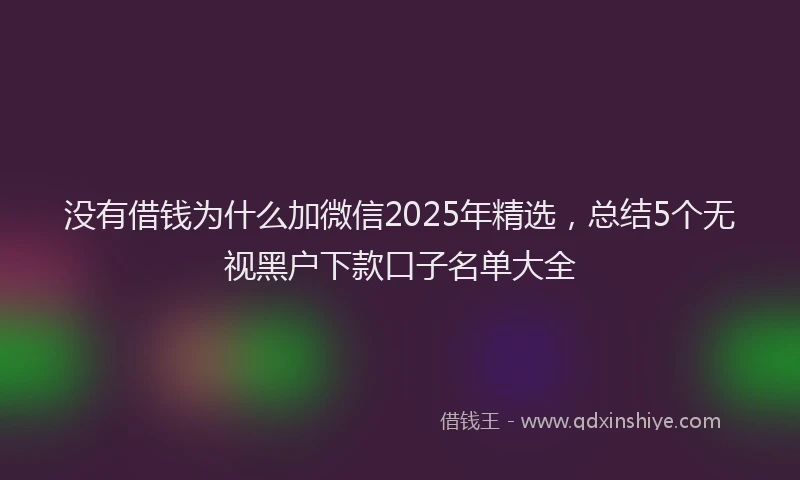 没有借钱为什么加微信2025年精选，总结5个无视黑户下款口子名单大全