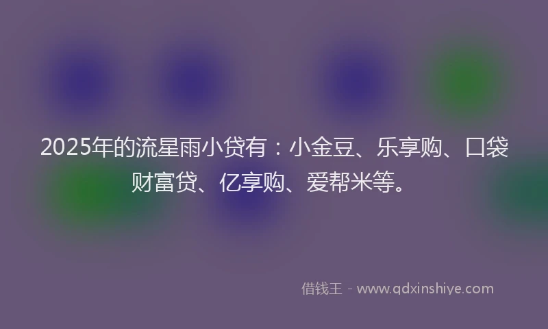 2025年的流星雨小贷有：小金豆、乐享购、口袋财富贷、亿享购、爱帮米等。