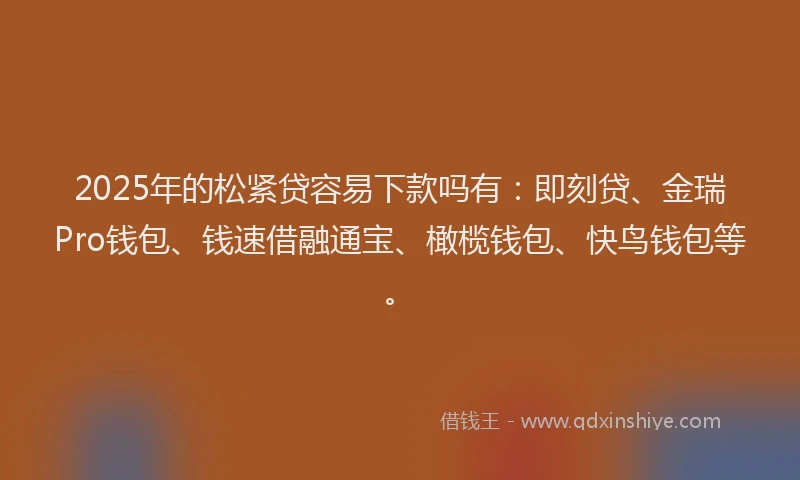 2025年的松紧贷容易下款吗有：即刻贷、金瑞Pro钱包、钱速借融通宝、橄榄钱包、快鸟钱包等。