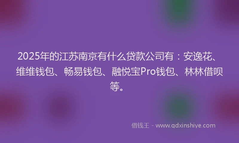 2025年的江苏南京有什么贷款公司有：安逸花、维维钱包、畅易钱包、融悦宝Pro钱包、林林借呗等。
