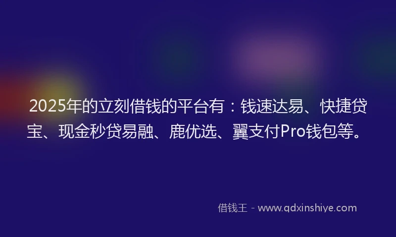 2025年的立刻借钱的平台有：钱速达易、快捷贷宝、现金秒贷易融、鹿优选、翼支付Pro钱包等。