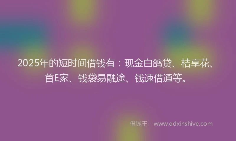 2025年的短时间借钱有：现金白鸽贷、桔享花、首E家、钱袋易融途、钱速借通等。