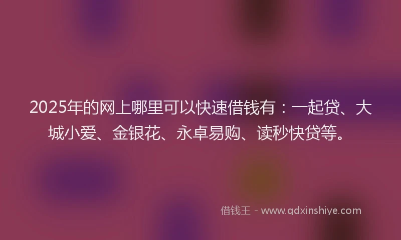 2025年的网上哪里可以快速借钱有：一起贷、大城小爱、金银花、永卓易购、读秒快贷等。