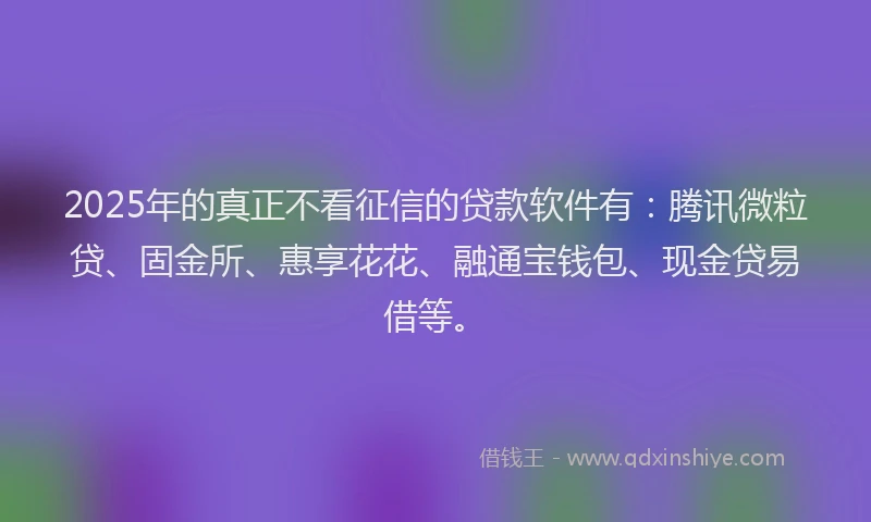 2025年的真正不看征信的贷款软件有：腾讯微粒贷、固金所、惠享花花、融通宝钱包、现金贷易借等。