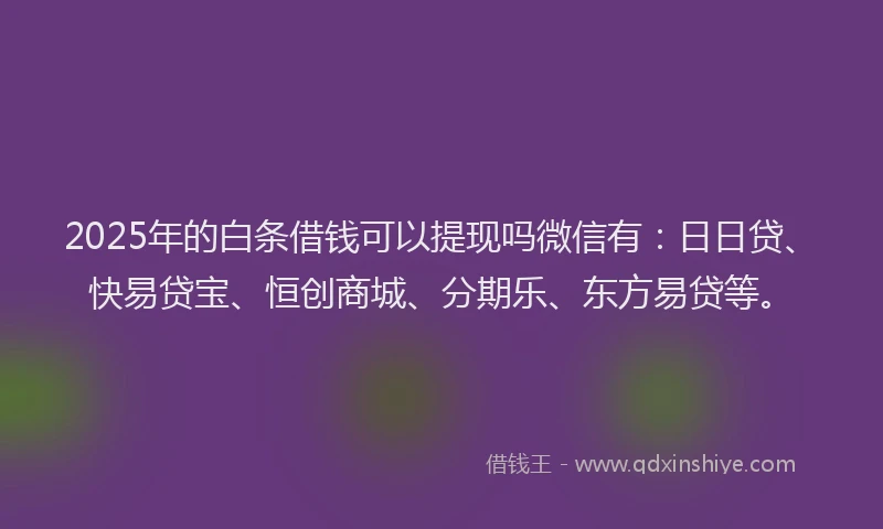 2025年的白条借钱可以提现吗微信有：日日贷、快易贷宝、恒创商城、分期乐、东方易贷等。