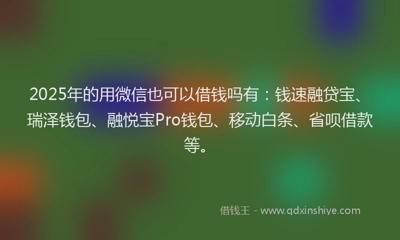 2025年的用微信也可以借钱吗有：钱速融贷宝、瑞泽钱包、融悦宝Pro钱包、移动白条、省呗借款等。