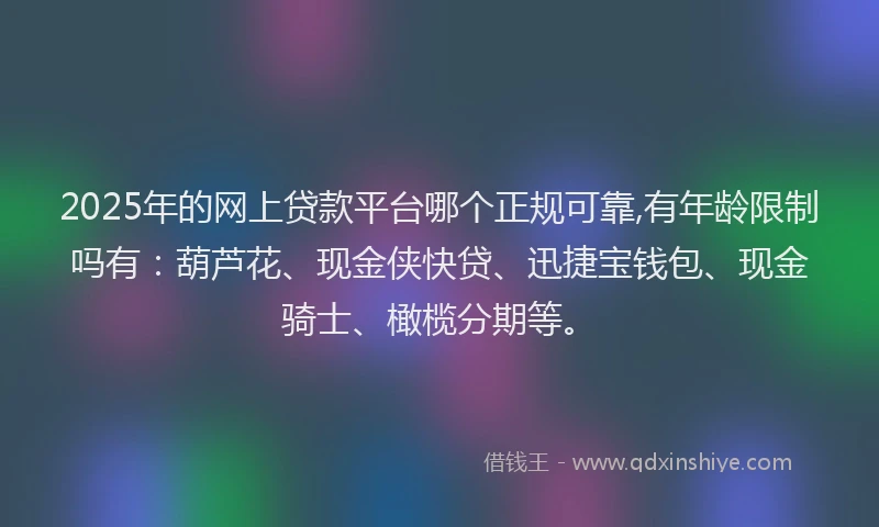 2025年的网上贷款平台哪个正规可靠,有年龄限制吗有：葫芦花、现金侠快贷、迅捷宝钱包、现金骑士、橄榄分期等。