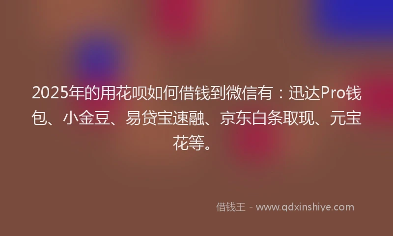 2025年的用花呗如何借钱到微信有：迅达Pro钱包、小金豆、易贷宝速融、京东白条取现、元宝花等。