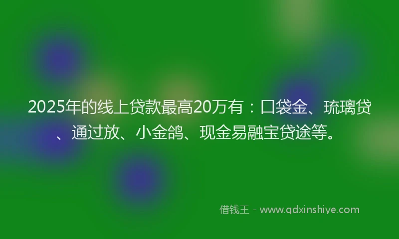 2025年的线上贷款最高20万有：口袋金、琉璃贷、通过放、小金鸽、现金易融宝贷途等。