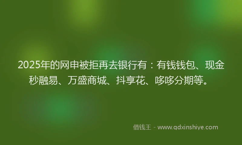 2025年的网申被拒再去银行有：有钱钱包、现金秒融易、万盛商城、抖享花、哆哆分期等。