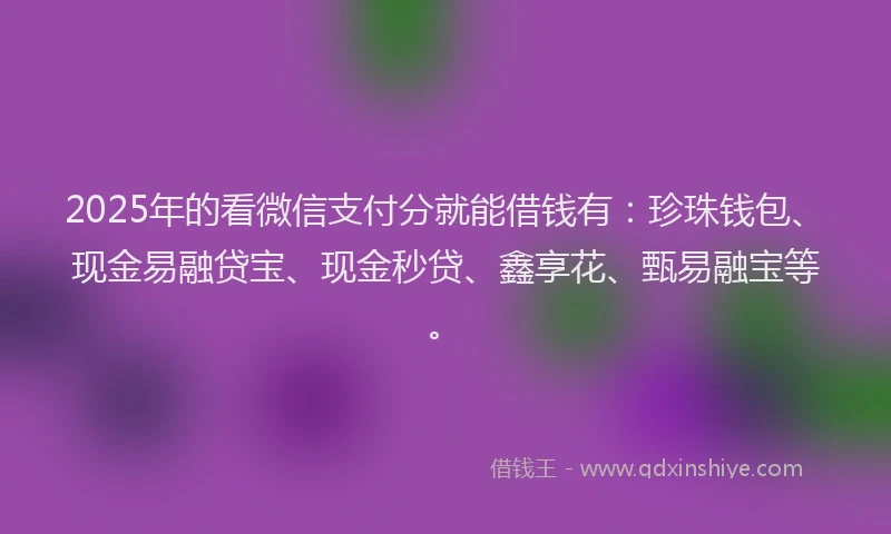 2025年的看微信支付分就能借钱有：珍珠钱包、现金易融贷宝、现金秒贷、鑫享花、甄易融宝等。