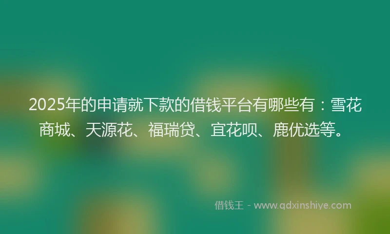 2025年的申请就下款的借钱平台有哪些有：雪花商城、天源花、福瑞贷、宜花呗、鹿优选等。