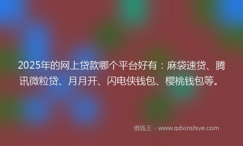 2025年的网上贷款哪个平台好有：麻袋速贷、腾讯微粒贷、月月开、闪电侠钱包、樱桃钱包等。