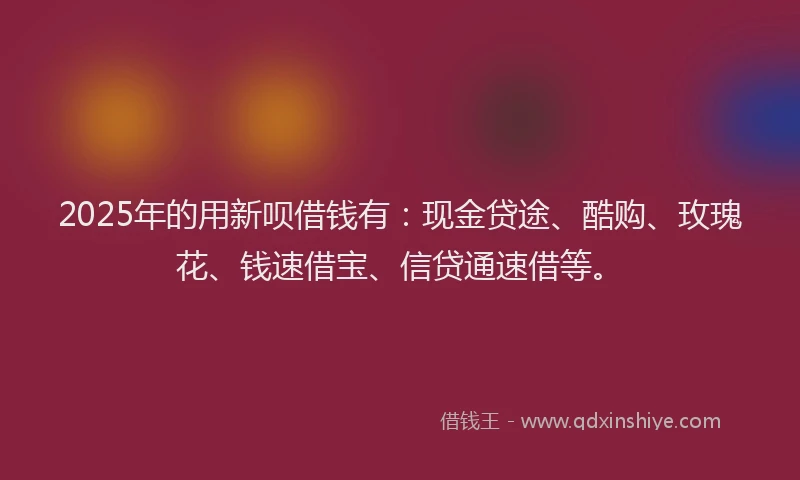 2025年的用新呗借钱有：现金贷途、酷购、玫瑰花、钱速借宝、信贷通速借等。
