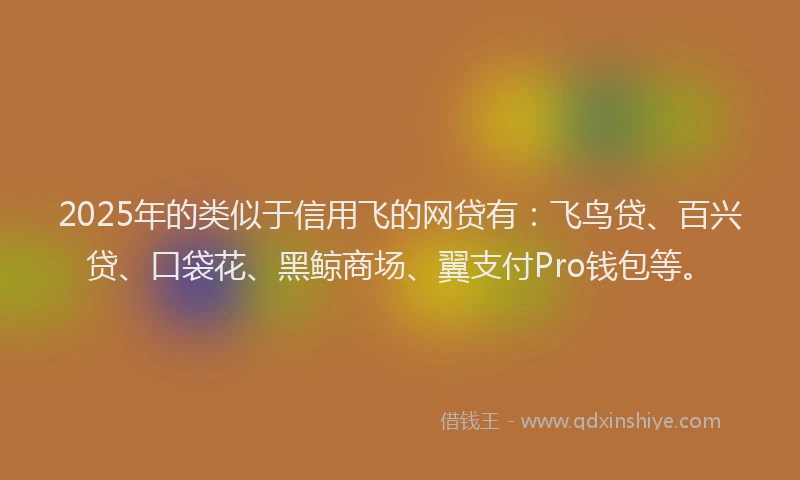 2025年的类似于信用飞的网贷有：飞鸟贷、百兴贷、口袋花、黑鲸商场、翼支付Pro钱包等。