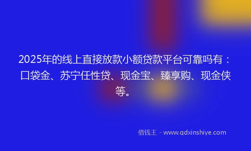 2025年的线上直接放款小额贷款平台可靠吗有：口袋金、苏宁任性贷、现金宝、臻享购、现金侠等。